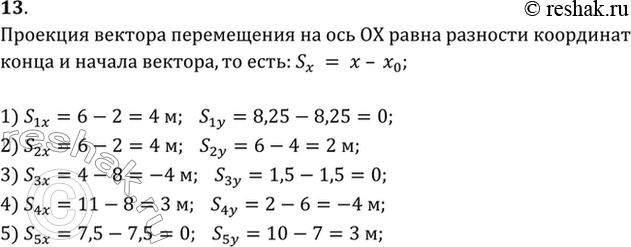 Изображение На рисунке 5 показаны перемещения пяти материальных точек. Найти проекции векторов перемещения на оси...